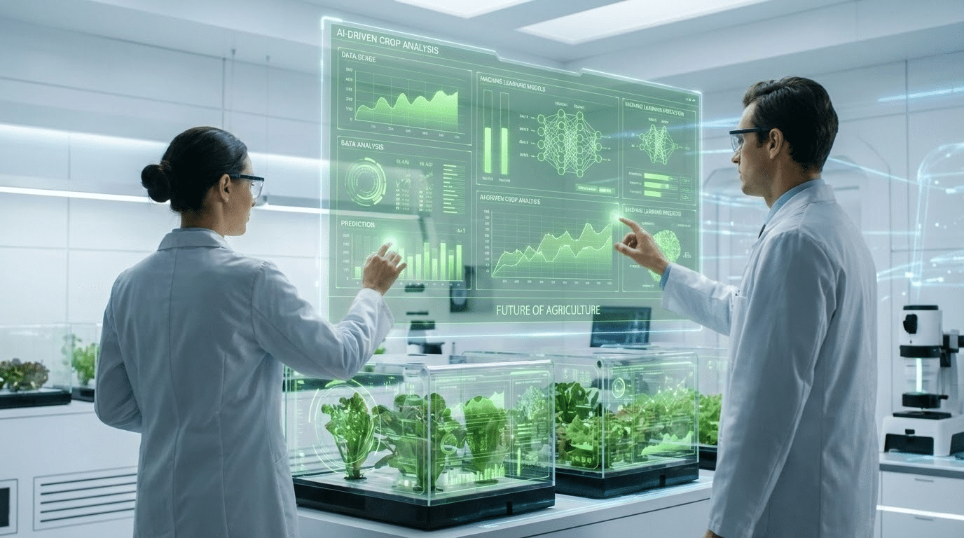 Precision agriculture technology connecting sensors, data analytics, and field management systems for optimized crop research