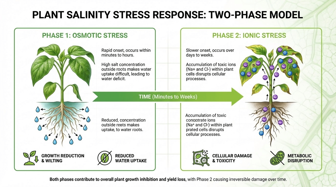 Laboratory setup showing different salt concentrations and EC measurement equipment for salinity stress experiments