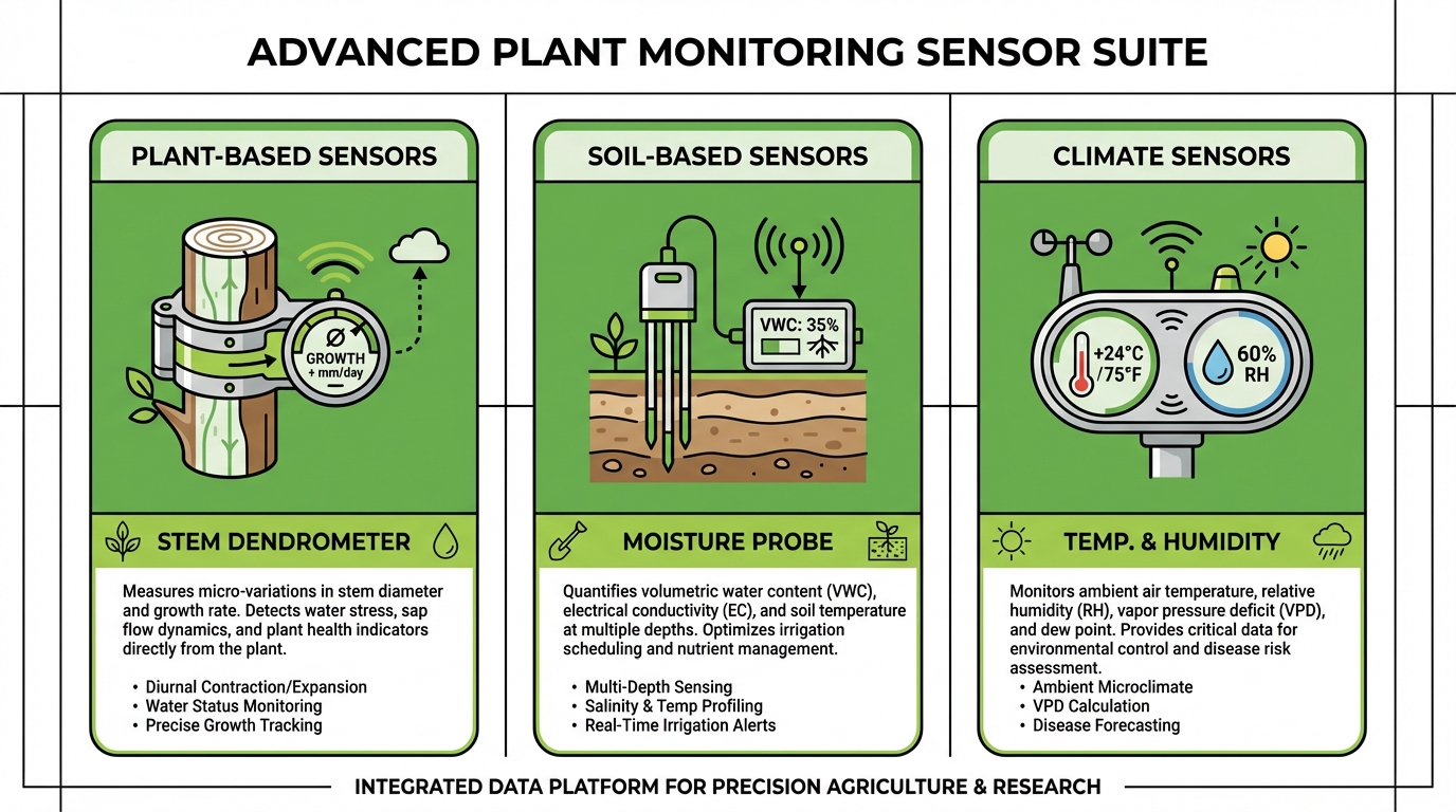 Chart illustrating optimal data sampling intervals for real-time plant monitoring systems across different sensor types